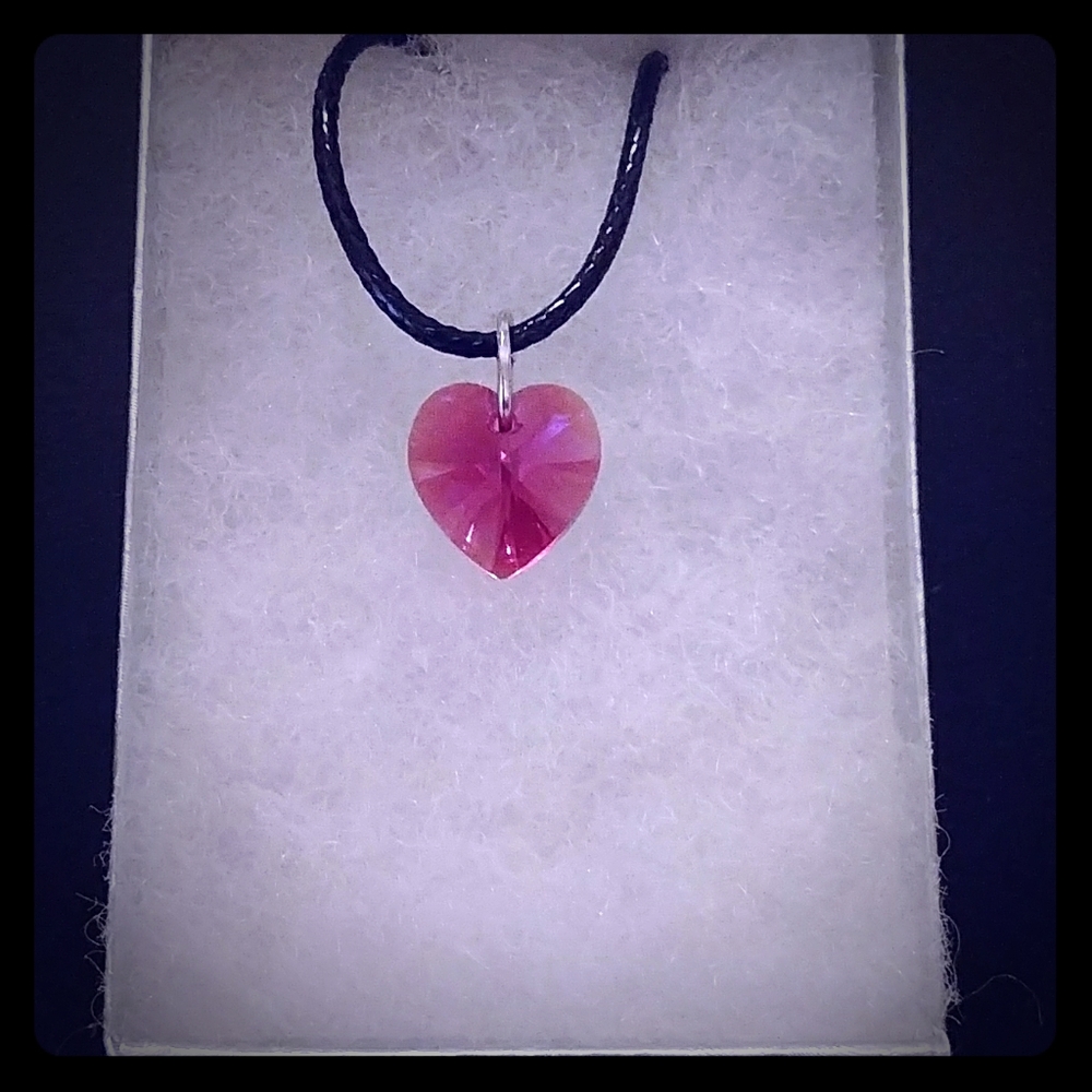 Rosebush Pink Crystal Heart Necklace